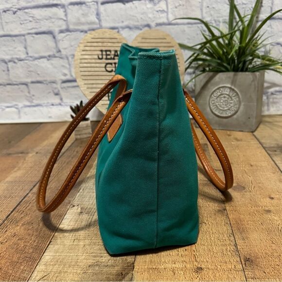 Blake Jones Designs Tote Should Bag Teal Canvas Leather Strap - Picture 9 of 11